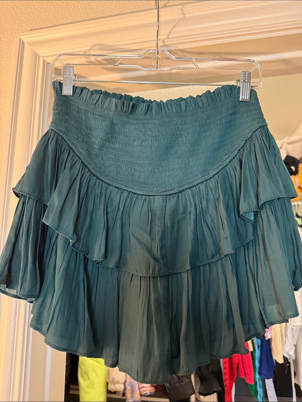 Emerald Green Tiered Ruffle Mini Skirt